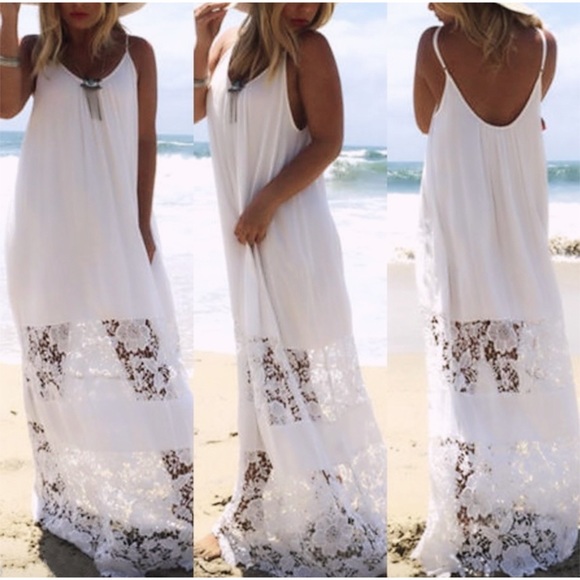 Other - BOHO LACE MAXI BEACH DRESS COVER-UP WHITE S/M